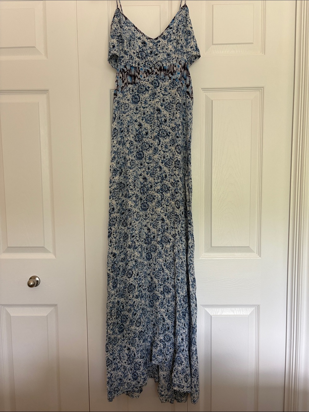 Blue Floral Maxi Dress with Spaghetti Straps